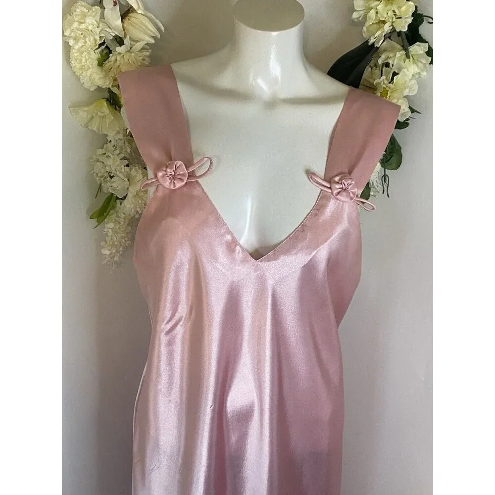 Vintage Val Mode Pink Lingerie Peignoir Sleep Gown Dress Ankle Length Size Large